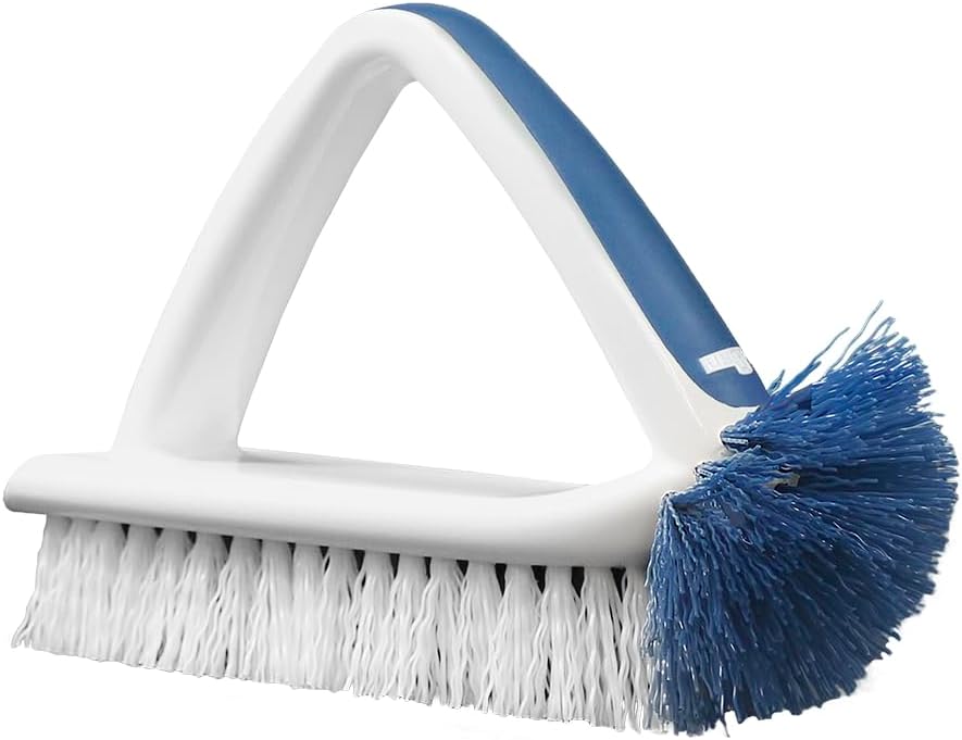Unger EZ Reach Shower Tub and Tile Scrub Brush, Crevice Bathroom Cleaning Supplies, Non-Scratch Scrubber Tool for Showers, Fixtures, Bathtubs, Drains, Grout, and Marble