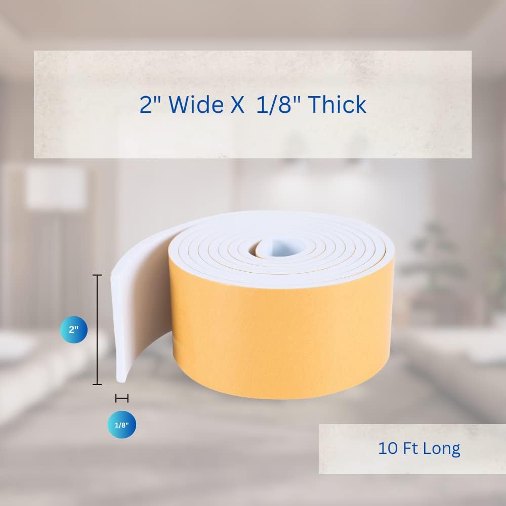 High Density Foam Weather Stripping Door Seal Strip Insulation Tape Roll for Insulating Door Frame, Window, Air Conditioner | Self Adhesive Sealing Weatherstrip (4 in x 1/4 in x 10 Ft, Black)