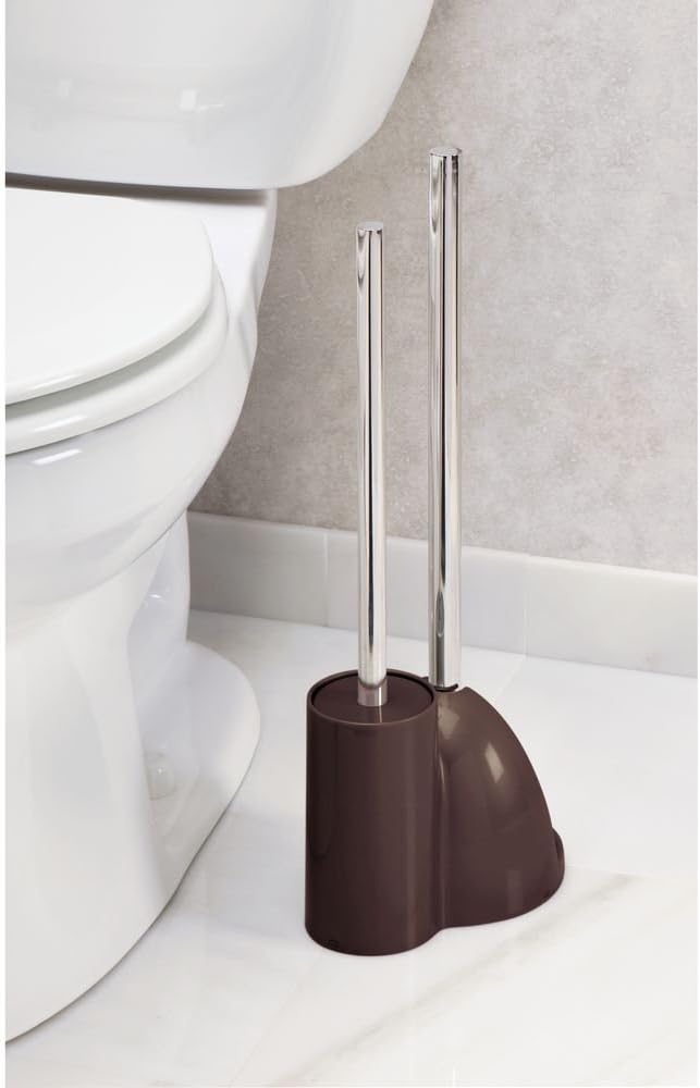 iDesign Slim Toilet Bowl Brush and Holder for Bathroom Storage - White/Brushed Stainless Steel, 1 x Toilet Brush | Bathroom Storage