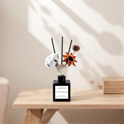 Reed Diffuser Set with Dried Flowers, 3.38fl.oz Fragrance Diffuser with Sticks, Scented Sticks Aroma Diffuser, Home & Office Décor for Air Fresheners, Bathroom (Jasmine Tea)