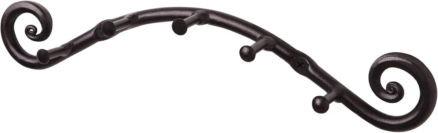 RTZEN Farmhouse Small Key Holder for Wall - Handcrafted Swirl Decorative 5 Key Hooks for Home Entryway - Wrought Iron Wall Mount Rack Purse Coat and Leash Holder or Organizer (Classic Black)