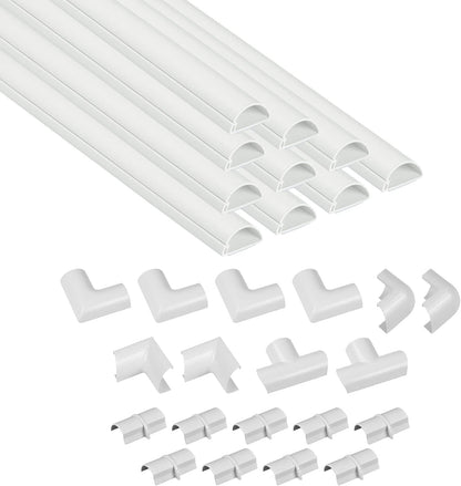 D-Line 157in Cord Cover Kit, Self-Adhesive Wire Hiders, Cable Raceway to Hide Wires on Wall, Electrical Cable Management - 10x 15.7 Lengths & 19 Accessories - 1.18" (W) x 0.59" (H) - Black