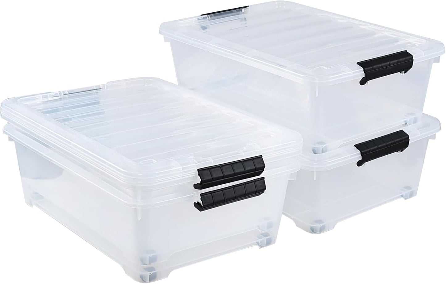 4-Pack 20 Quart Clear Under Bed Plastic Storage Bins with Wheels | Under Bed Storage Box, Locking Latch Lid, Easy-Glide Wheels, for Bedroom, Bathroom, Garage, and Office Organization