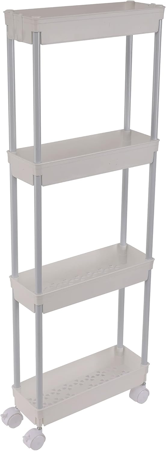 Sooyee 3 Tier Rolling Cart with Wheels, Slim Storage Cart, Under Desk Narrow Rolling Utility Cart Storage Organizer for Office Bathroom Kitchen Laundry Room Narrow Places, White, Plastic and Metal