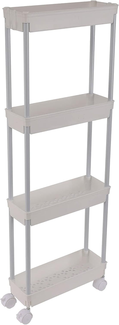 Sooyee 3 Tier Rolling Cart with Wheels, Slim Storage Cart, Under Desk Narrow Rolling Utility Cart Storage Organizer for Office Bathroom Kitchen Laundry Room Narrow Places, White, Plastic and Metal