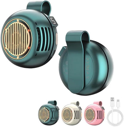 Portable Silent Mini Bladeless Fan Clip On, Small Fan Clip on for Shirt & Waist, 5-Speed Adjustable, Suspended Whirlwind Fan with HD Display Screen, For Outdoor Travel Office(Green)