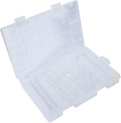 47 Batteries Organizer Storage Case Box Holder Clear Plastic Container Portable- Holds 16 AAA+20 AA+ 2 9V+5 C+4 D Various Sizes and Tester