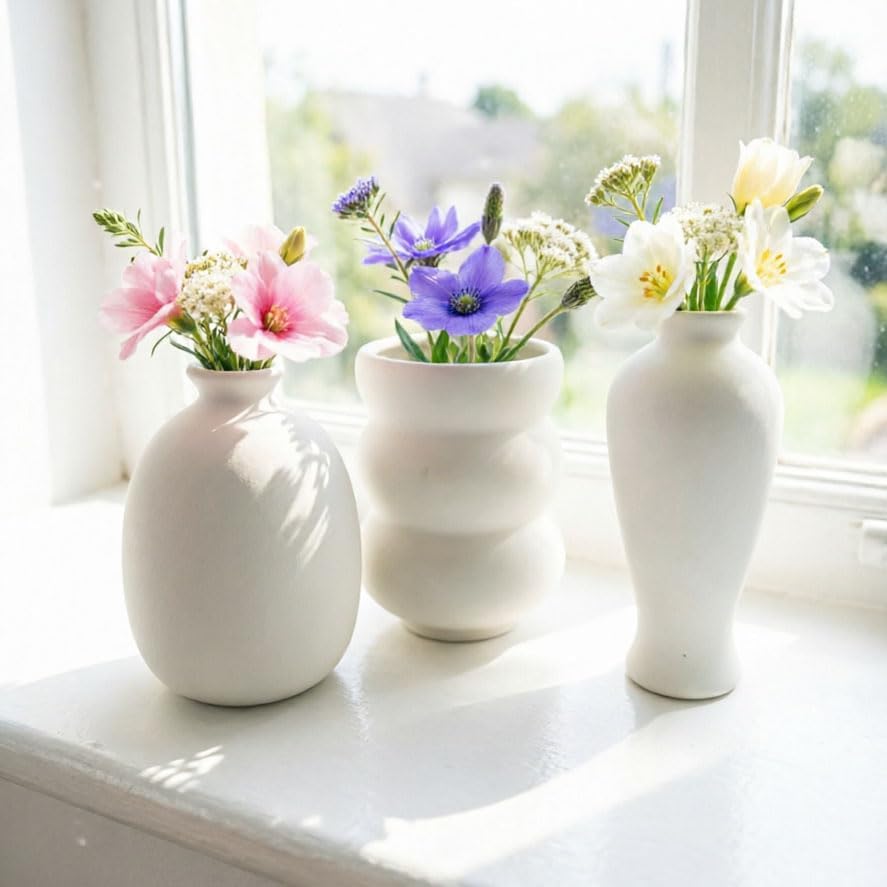 Daittin Small Ceramic Vase Set, Mini Flower Vases for Home Decor, Aesthetic Table Centerpieces for Living Room Bedroom Bathroom Shelf (Style-5)