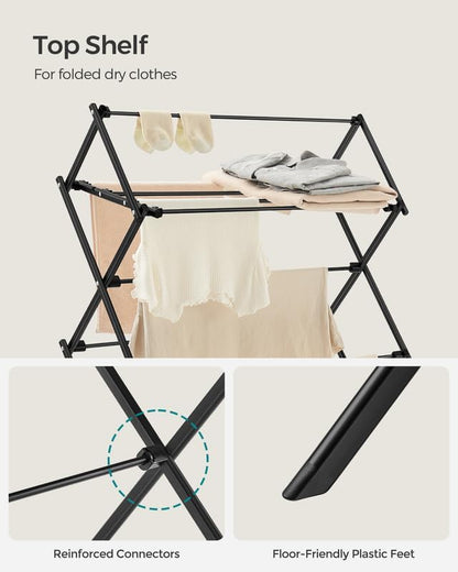 SONGMICS Foldable Clothes Drying Rack, Laundry Drying Rack, Clothes Airer, Steel Frame, 14.6 x 29.5 x 53.2 Inches, Easy Assembly, Indoor Outdoor Use, White ULLR770W01