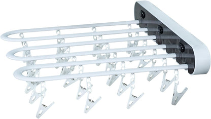 Clothes Drying Rack Wall Mounted, Clothes Drying Rack Folding Indoor with Clip, Balcony Drying Rack Dryer, Space Saver for Socks, Underwear, Rags, Towels