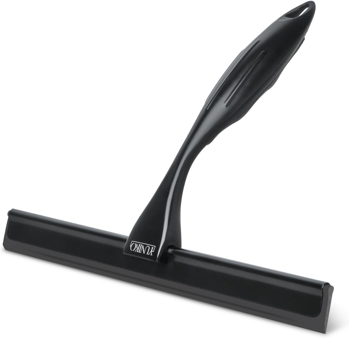 YUNIKO Shower Squeegee – Black Stainless Steel Shower squeegee with Silicone Blade for Shower Doors, Windows, Mirrors, Tiles & Car Windows – Includes 2 Adhesive Hooks, Assembly Tool & Microfiber Cloth