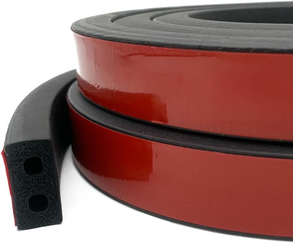 Double-Hole Rubber Weather Stripping, Self-Adhesive Foam Rubber Seal Strip, Rubber Gasket for for RV, Boat, Auto, Garage Door/Window, Machinery and More, W: 5/8"; H: 3/8", L:20Ft