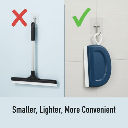 2 Pack 4.25 Inch Small Squeegee, All-Purpose Shower Mirror Squeegee with 2 Adhesive Hooks, Streak-Free Silicone Blade for Bathroom Mirror Kitchen Car RV, Blue & White