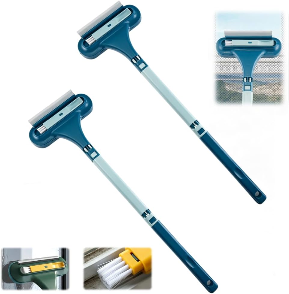 Window Screen Cleaning Brush, 2026 New 2 in 1 Window Screen Cleaner Tool with Squeegee, Mesh Screen Cleaner, Multi-Purpose Cleaning Brush for Patio Door Porch Screens (Blue)