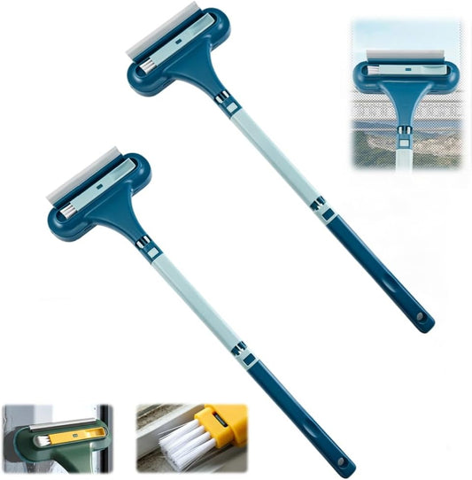 Window Screen Cleaning Brush, 2026 New 2 in 1 Window Screen Cleaner Tool with Squeegee, Mesh Screen Cleaner, Multi-Purpose Cleaning Brush for Patio Door Porch Screens (Blue)