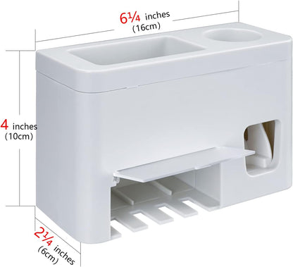LUEXBOX Self Adhesive Toothbrush Holders Wall Mounted, Multifunction Toothpaste Stand with Covers, Automatic Toothpaste Dispenser for Bathroom, Toothbrush Hanger Rack for Dorm, Cabinet