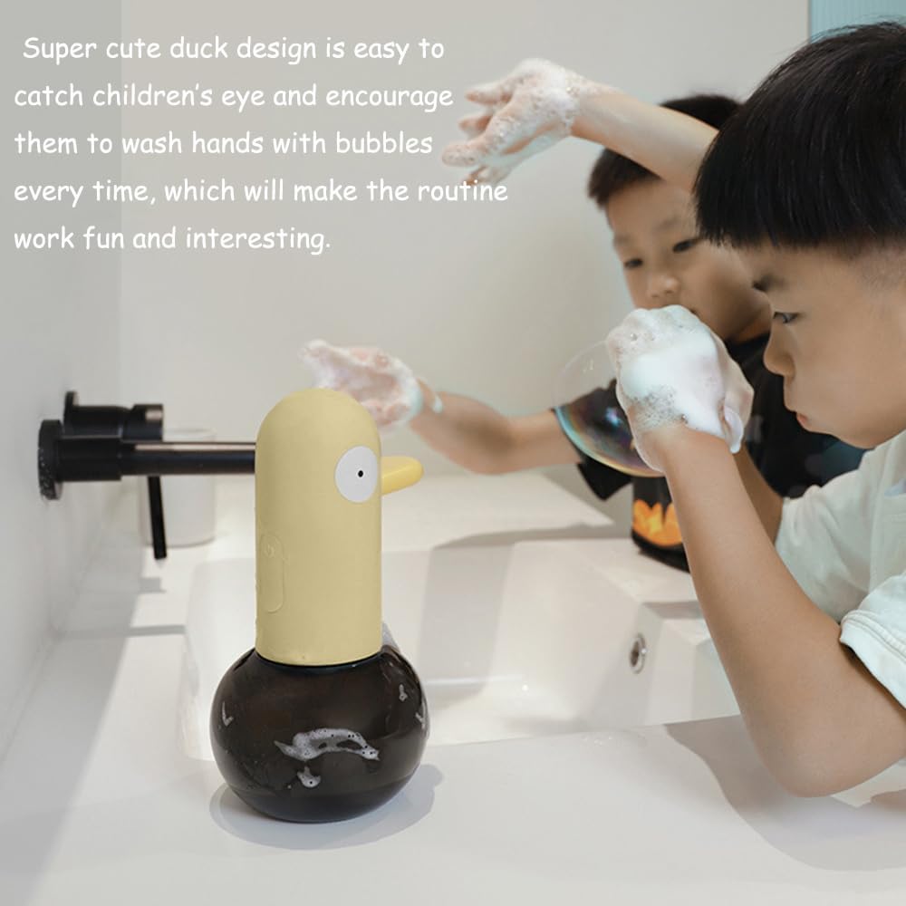 Kids Automatic Soap Dispenser - Cute Duck Touchless Foaming Hand Soap Dispenser, Waterproof USB Rechargeable, Hand- Free Shampoo Dispensers for Bathroom, Kitchen Countertop, Preschool
