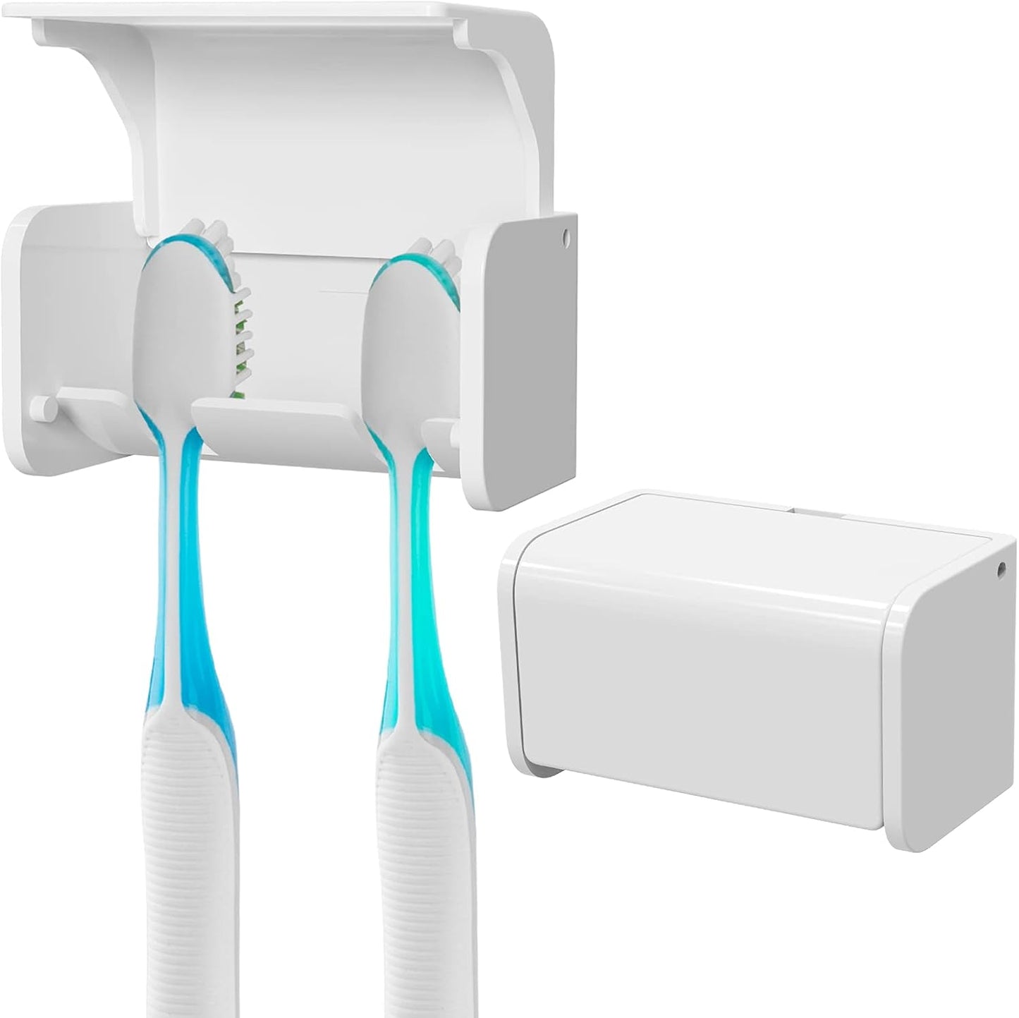 Linkidea 2 Pack Wall Mounted Toothbrush Holder with Cover for Shower, RV, Camper, Bathroom, Self Adhesive 2 Slots Travel Toothbrush Storage Hanger