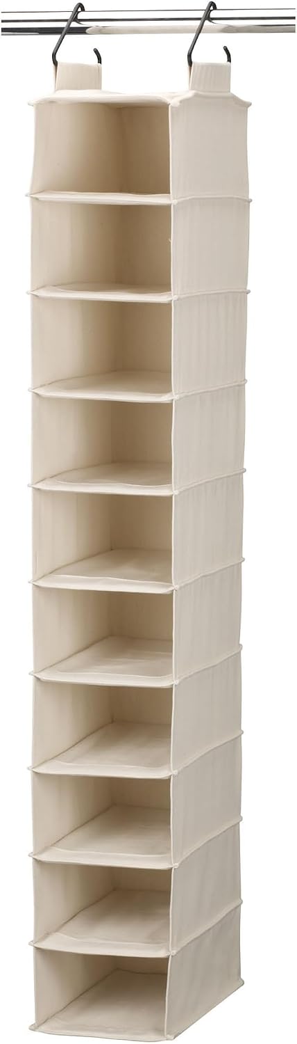 Household Essentials Cedarline 6‑Shelf Hanging Closet Organizer in Heavy‑Duty Cotton Canvas, Cream