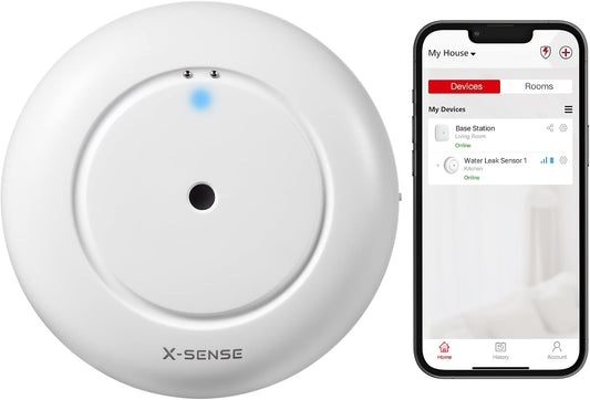 X-Sense Wi-Fi Water Leak Detector, Smart Water Sensor Alarm, Water Detector Alarm with 1700 ft Transmission Range for Kitchens, Basements, Bathrooms, 3 Water Detectors & 1 Base Station, Model SWS54