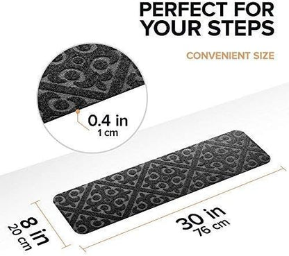 Carpet Stair Treads Set of 13 Non Slip/Skid Rubber Runner Mats or Rug Tread – Indoor Outdoor Pet Dog Stair Treads Pads – Non-Slip Stairway Carpet Rugs (Gray) 8" x 30"