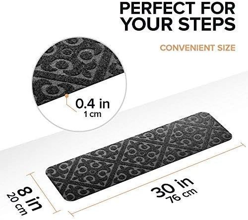 Carpet Stair Treads Set of 13 Non Slip/Skid Rubber Runner Mats or Rug Tread – Indoor Outdoor Pet Dog Stair Treads Pads – Non-Slip Stairway Carpet Rugs (Gray) 8" x 30"