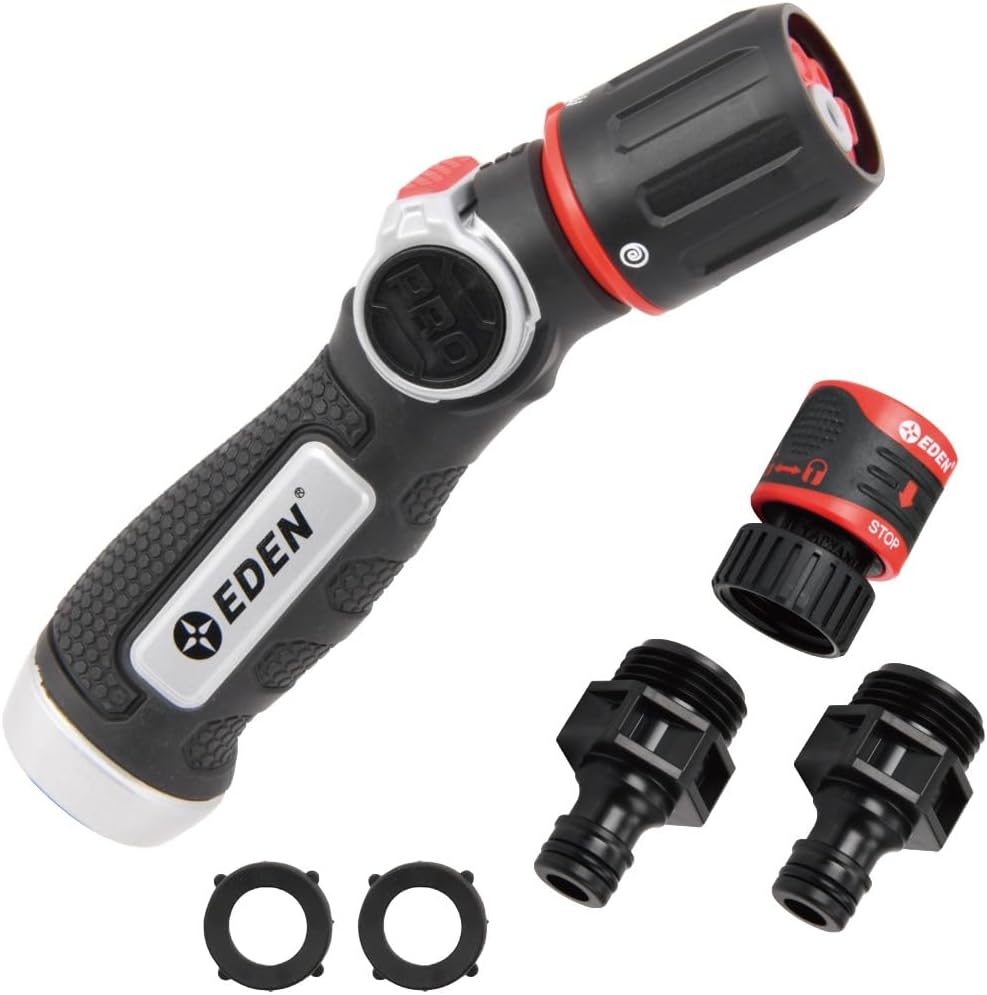 Eden PRO 94834 Metal Front Trigger 4-Pattern Turbo Nozzle | Heavy-Duty Hose Sprayer for Garden, Lawn, Plants, Outdoor Cleaning, Durable Aluminum Core, Quick Connect Set Included