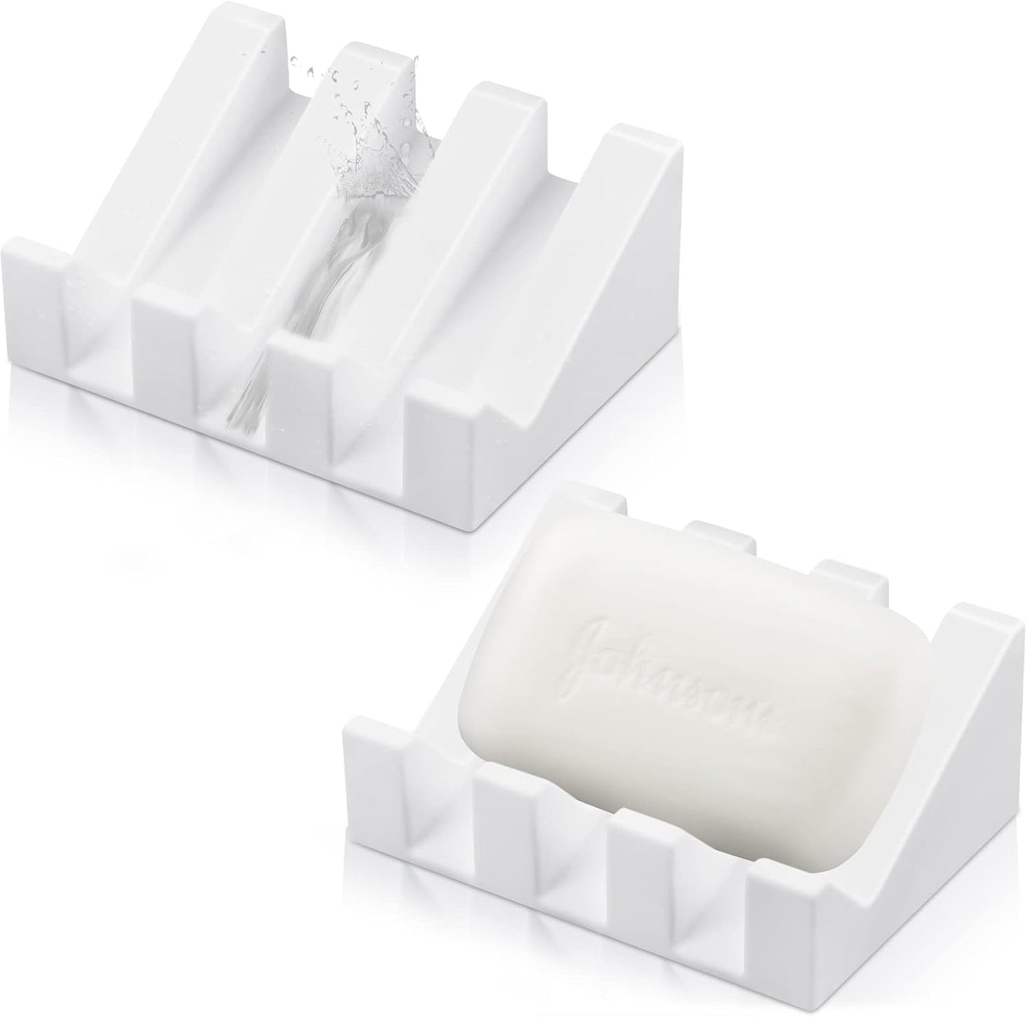 Cunhill 2 Pieces Silicone Soap Dish Self Draining Soap Dish Shower Waterfall Bar Soap Holder Tray with Drain Soap Saver for Kitchen Bathroom Accessories (Black)