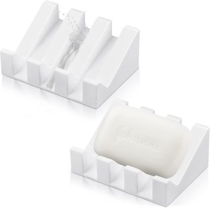 Cunhill 2 Pieces Silicone Soap Dish Self Draining Soap Dish Shower Waterfall Bar Soap Holder Tray with Drain Soap Saver for Kitchen Bathroom Accessories (Black)