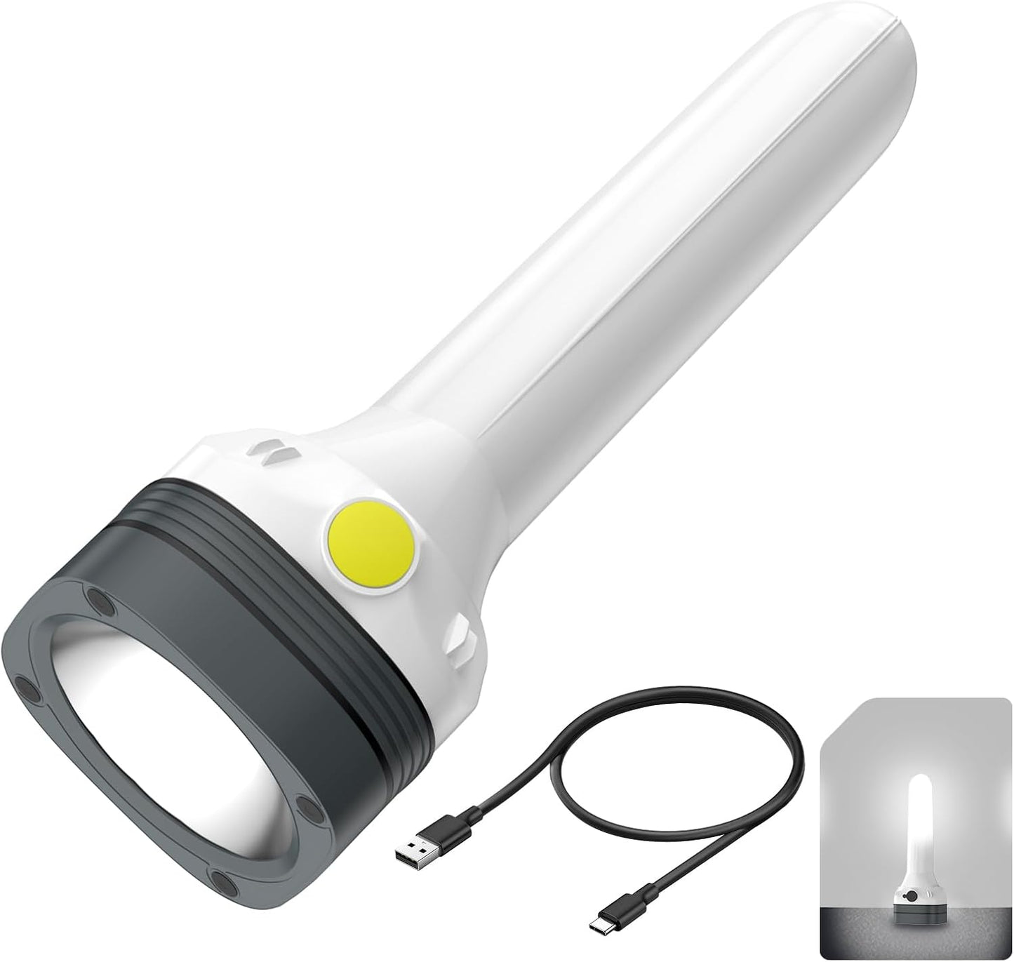 Flashlight Lantern Combo Rechargeable, 2-in-1 LED Flashlight with 360° Camping Lantern & Emergency Strobe, Compact Light for Camping, Power Outage, Car