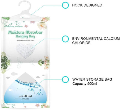 CANAGER Hanging Moisture Absorber-10 Packs, Hanging Dehumidifier Bags for Closet,Bedroom and kitchen,Fragrance Free,Moisture Absorb 12.5OZ