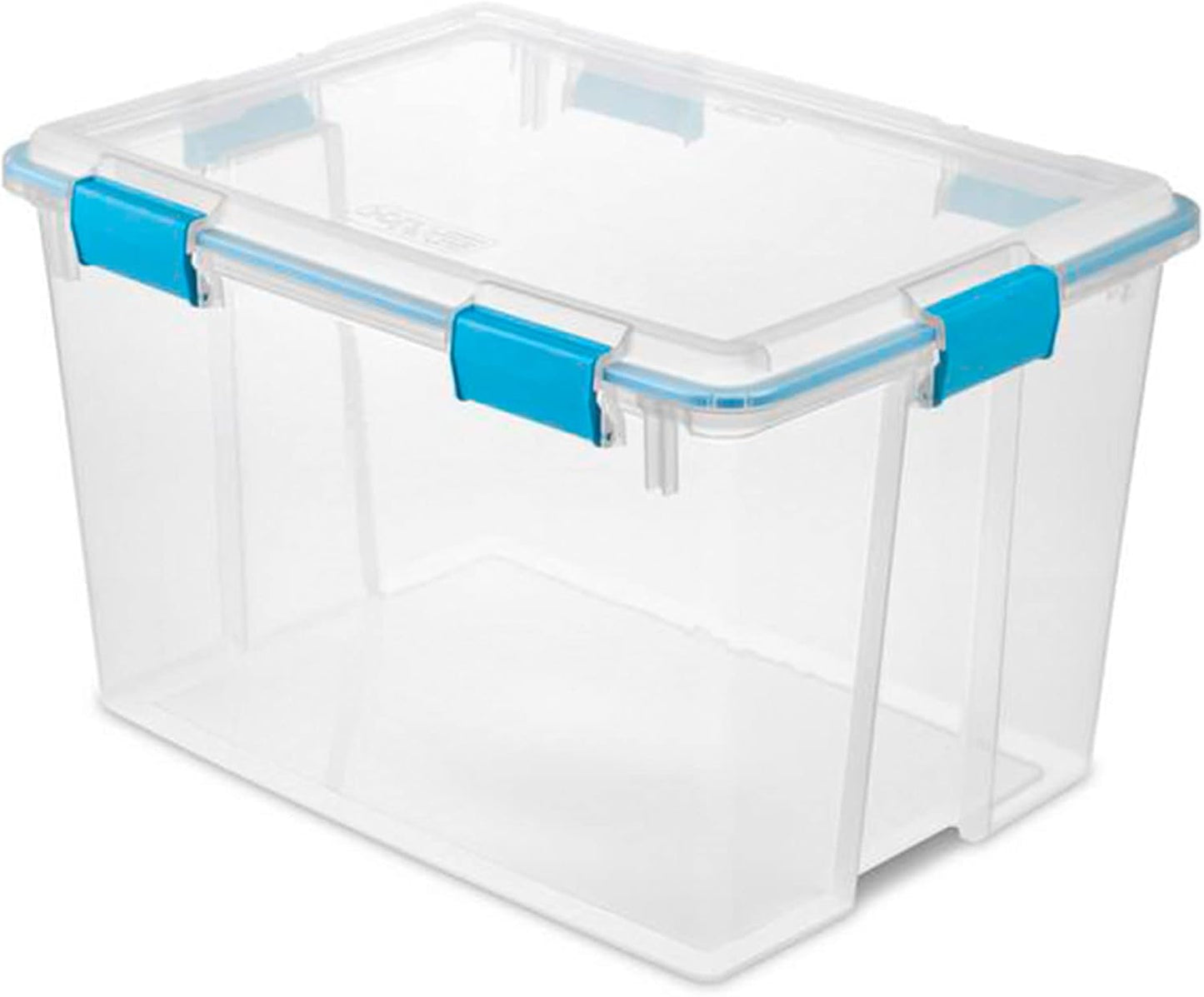 Sterilite 4-Pack Gasket Box, Home Storage Organizer Bins with Lids, 37 Quart – Stackable Clear Plastic Containers for Bedroom, Bathroom, Garage, Basement, or Attic