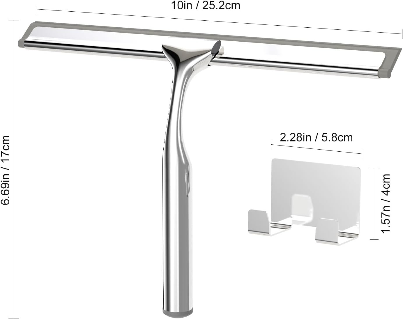 Stainless Steel Shower Squeegee for Glass Doors, Multi-Purpose Squeegee for Shower Glass, Bathroom and Car Windows, Squeegee with Adhesive Hook-10”, Black