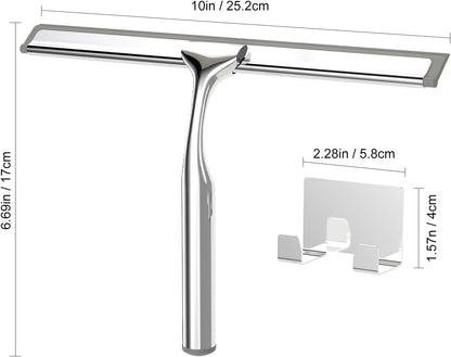Stainless Steel Shower Squeegee for Glass Doors, Multi-Purpose Squeegee for Shower Glass, Bathroom and Car Windows, Squeegee with Adhesive Hook-10”, Black