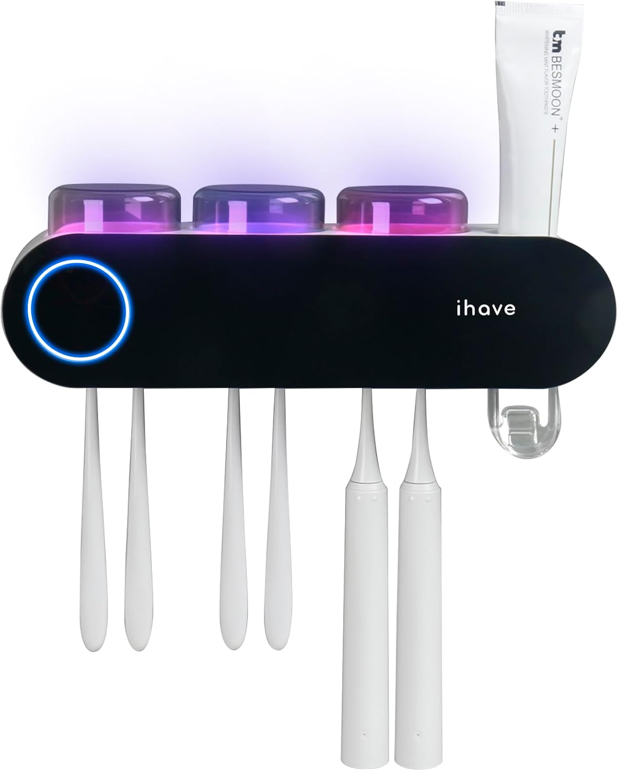 iHave Toothbrush Holders for Bathrooms, UV Toothbrush Sanitizer and Holder Smart Home Bathroom Accessories, 2 Cups Electric Toothbrush Holder Wall Mounted with Toothpaste Dispenser Bathroom Decor