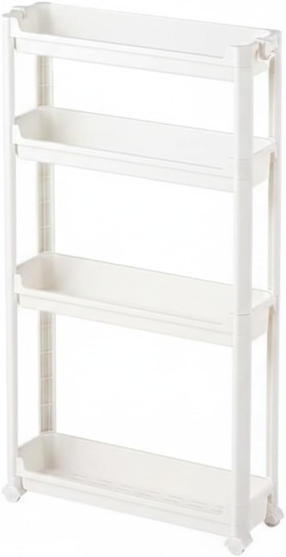 Slim Rolling Storage Cart, White | Plastic Utility Organizer, With Wheels, For Narrow Gaps, Kitchen and Bathroom
