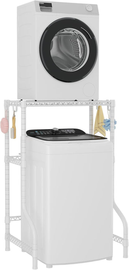 ULIFHOME U16 Upgraded Washer Dryer Stacking Rack for Narrow Laundry Room and Bathroom, Metal Over Washer and Dryer Storage Shelves for Saving Space, 29.5" W x 23.6" D x 53.1" H, Black