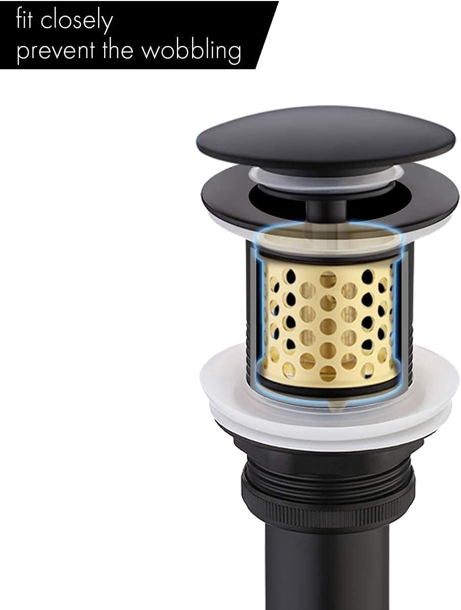 KES Bathroom Sink Drain with Overflow, All Metal Pop Up Drain for Bathroom Sink Stopper with Brass Strainer Basket Hair Catcher Anti Clog Rustproof 18/8 Stainless Steel Matte Black, S2018A-BK