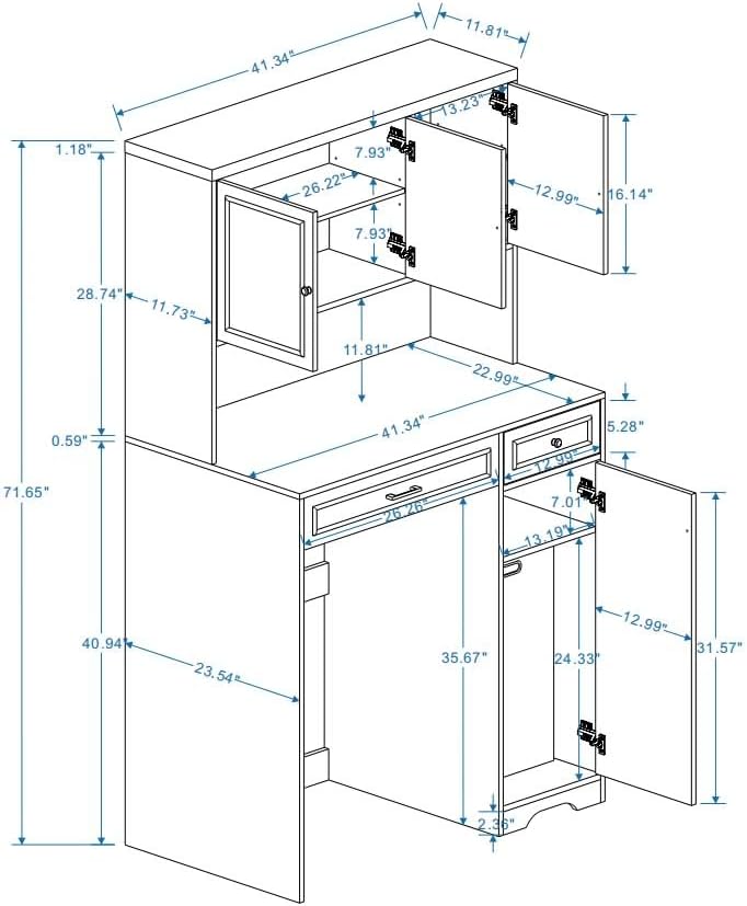Laundry Room Storage Cabinet with Doors, Washer Dryer Countertop with Shelf & Laundry Basket, Over The Washer and Dryer Storage Shelf Cabinet for Bathroom, Easy Assembly (Large)