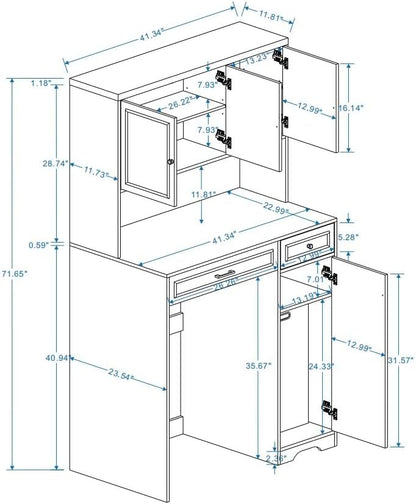 Laundry Room Storage Cabinet with Doors, Washer Dryer Countertop with Shelf & Laundry Basket, Over The Washer and Dryer Storage Shelf Cabinet for Bathroom, Easy Assembly (Large)