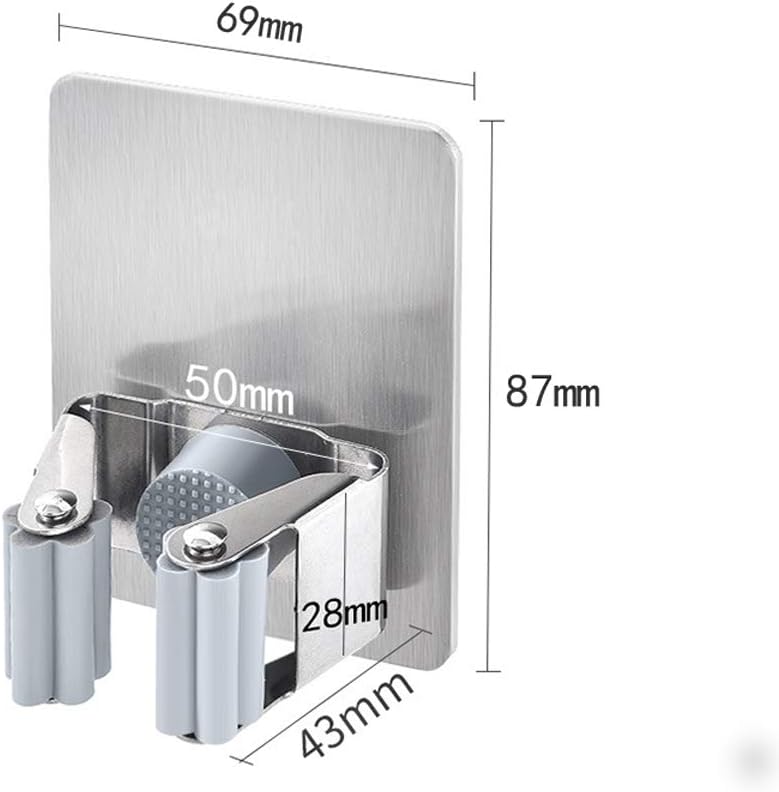 HANZE 2 Pack Stainless Steel Mop Broom Holder Organizer, Self Adhesive Wall Mounted Mop Organizer Storage Rack Clip for Kitchen Bathroom and Garage (Rectangle, Large)