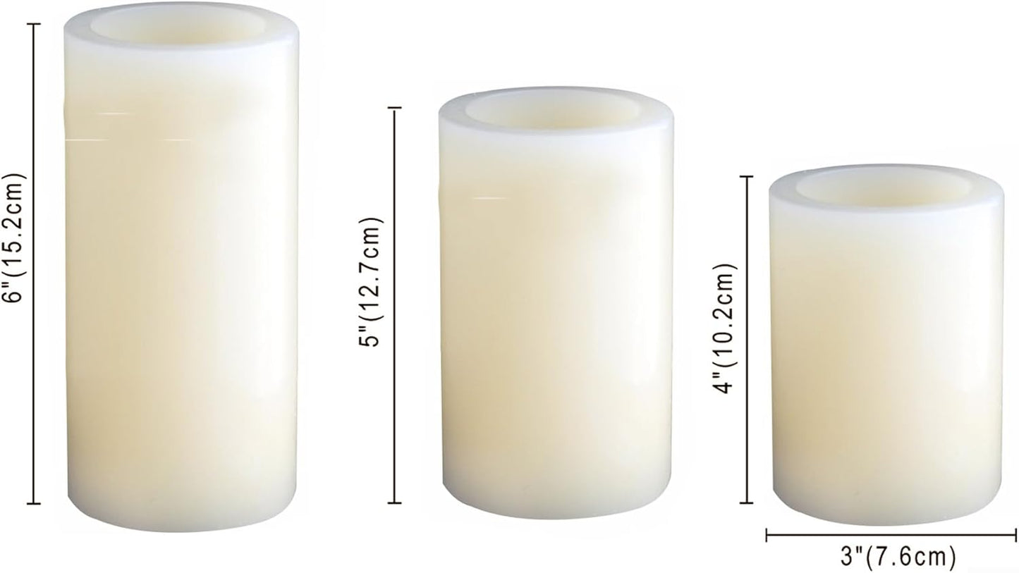 Battery Operated Flameless Candles with Remote Timer Real Wax Realistic Bright Flicker Flickering Electric Electronic LED Pillar Lights Home Wedding Party Decorations Set of 3 Rustic Texture Gray Grey