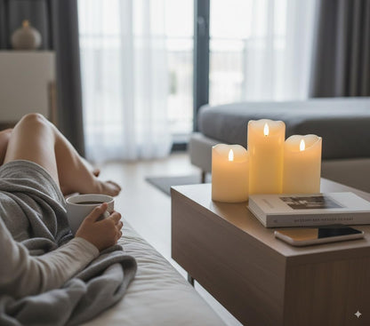 VENTA Set of 3 White Pillar Candles | Real Wax Battery Operated Flickering LED Candles with Remote | Timeless Decor for Farmhouse, Modern & Mantel Displays