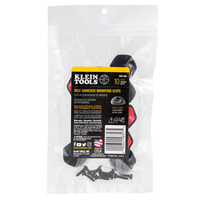 Klein Tools 450-410 Cable Clips, Made in USA, Self-Adhesive 3-Slot Cable, Cord Management Mounting Clips, Optional Screw for Permanent Mounting, 10-Pack