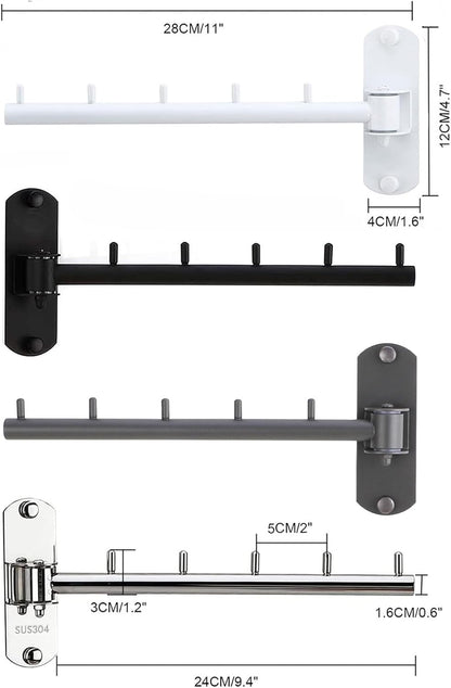 Folding Wall Mounted Clothes Hanger Rack with Swing Arm Stainless Steel Heavy Duty Coat Hook for Bathroom, Bedroom, Laundry Room- White