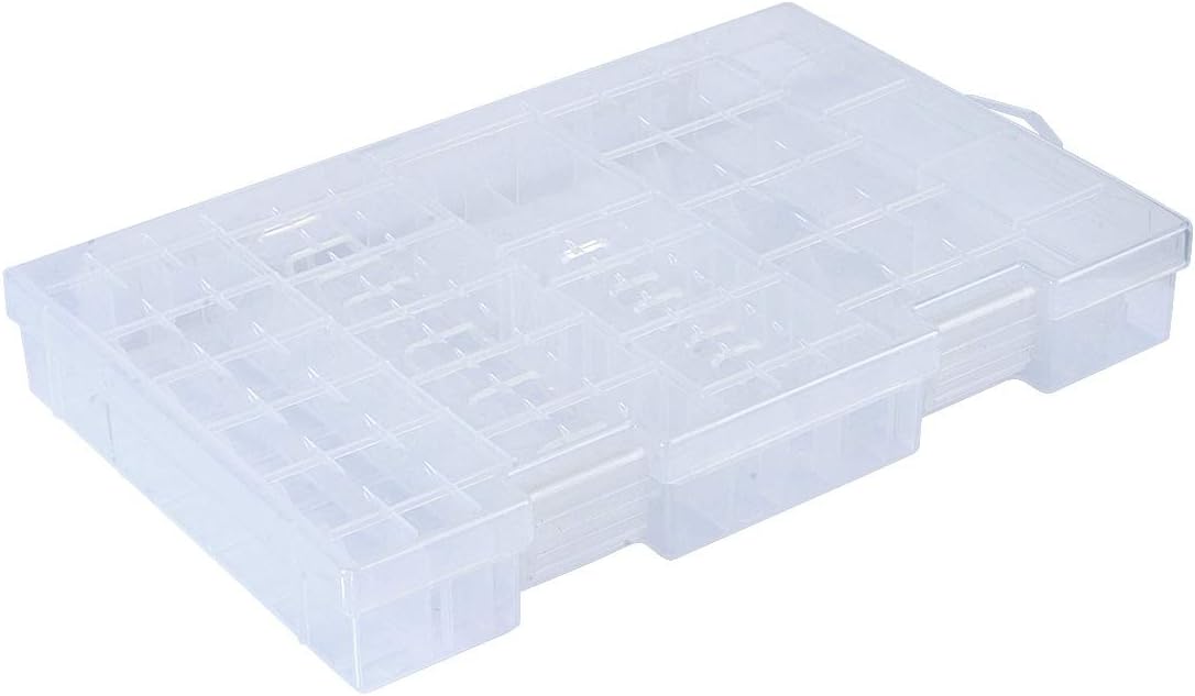 47 Batteries Organizer Storage Case Box Holder Clear Plastic Container Portable- Holds 16 AAA+20 AA+ 2 9V+5 C+4 D Various Sizes and Tester