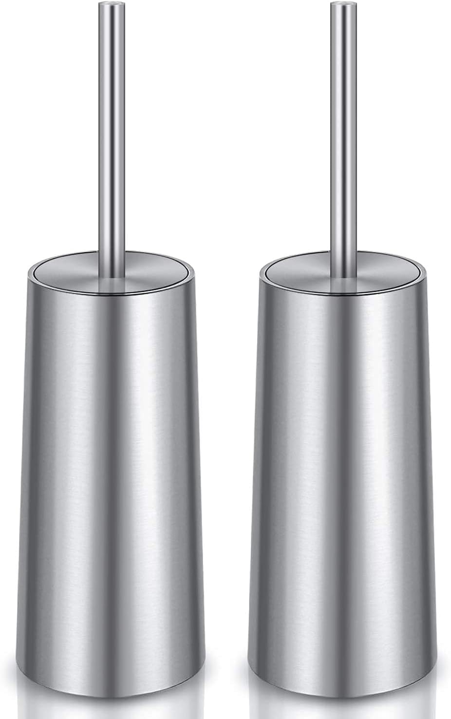 Toilet Brush and Holder, 2 Pack Toilet Brush with 304 Stainless Steel Long Handle, Toilet Bowl Brush for Bathroom Toilet-Ergonomic, Elegant,Durable (White)