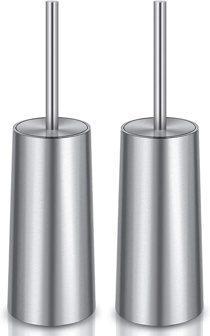 Toilet Brush and Holder, 2 Pack Toilet Brush with 304 Stainless Steel Long Handle, Toilet Bowl Brush for Bathroom Toilet-Ergonomic, Elegant,Durable (White)