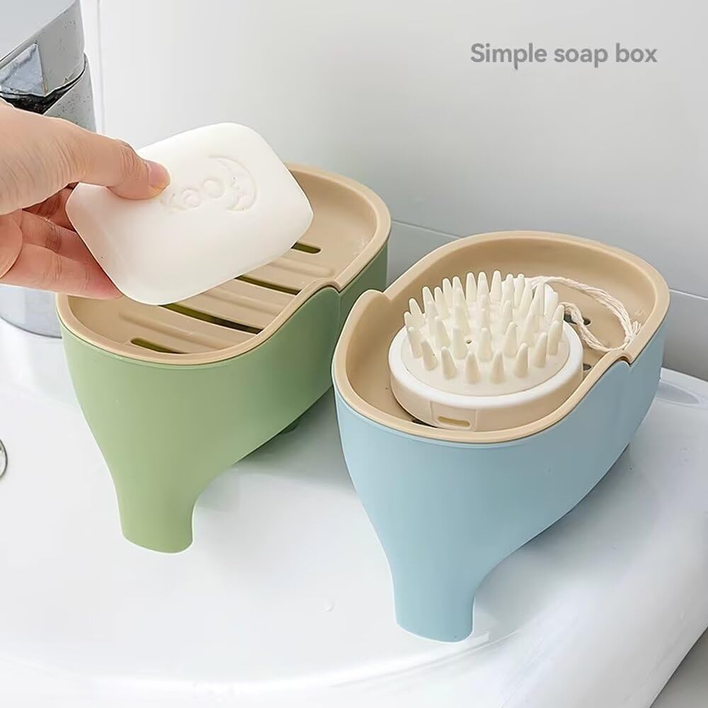 Soap Dish Holder for Shower Bar Double Layer Cute Lotus Shape Adhesive Tray Sink Wall Mounted Shampoo NO-Drilling Self Draining Hanging Saver Rack Plastic Bathroom Bathtub Kitchen，Pink