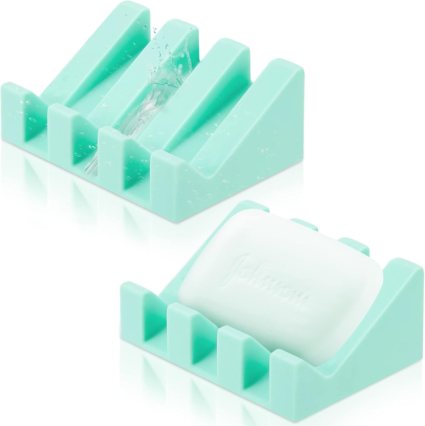 Cunhill 2 Pieces Silicone Soap Dish Self Draining Soap Dish Shower Waterfall Bar Soap Holder Tray with Drain Soap Saver for Kitchen Bathroom Accessories (Black)